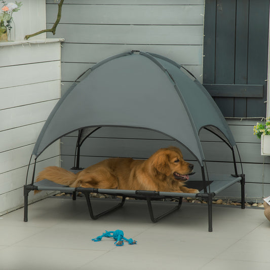 Elevated Cooling Dog Bed with Canopy – Portable Outdoor Pet Cot with UV Shade (48” x 36”)